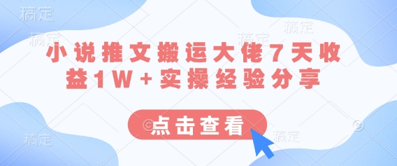 小说推文搬运大佬7天收益1W+实操经验分享-轻创终点站
